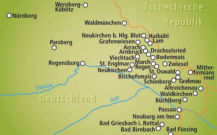 Zájezd Ferienhotel Waldblick ***+ - Bavorský a Hornofalcký les / Sankt Oswald - Mapa