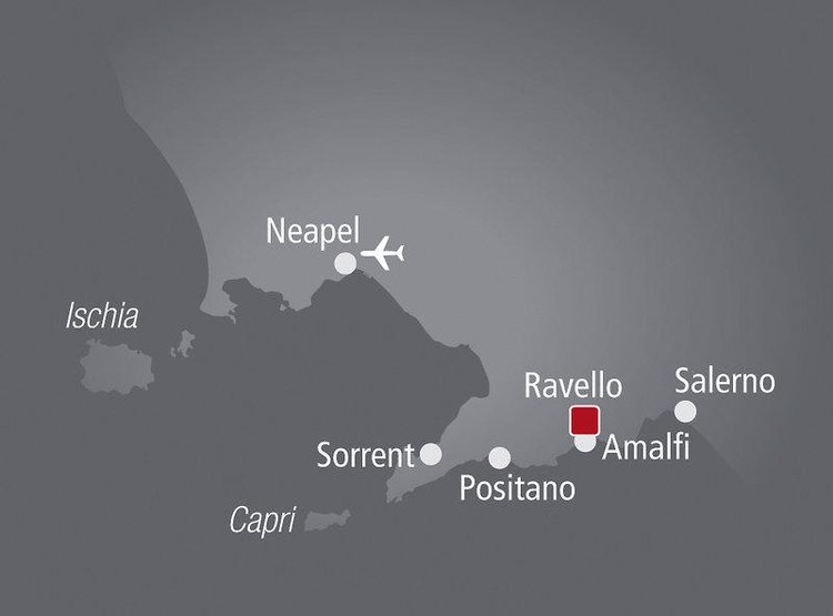Zájezd Belmond Hotel Caruso ***** - pobřeží Amalfi - Neapolský záliv / Ravello - Mapa