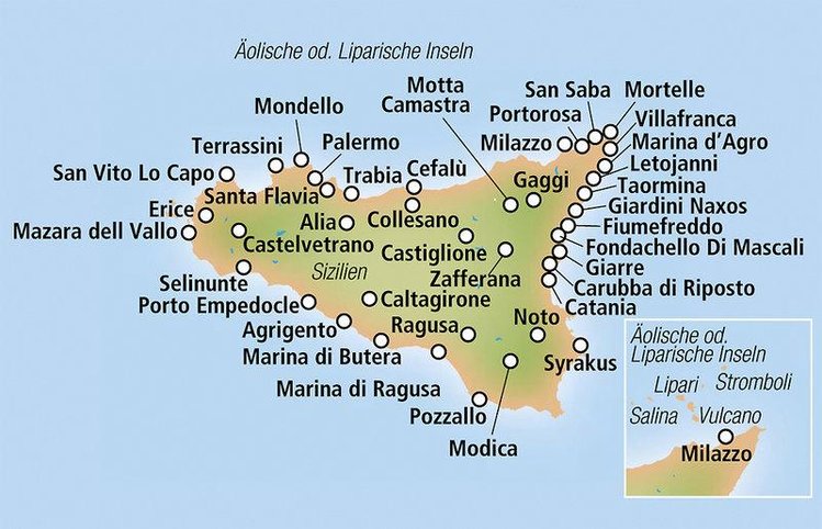 Zájezd Le Calette ****+ - Sicílie - Liparské ostrovy / Cefalù - Mapa