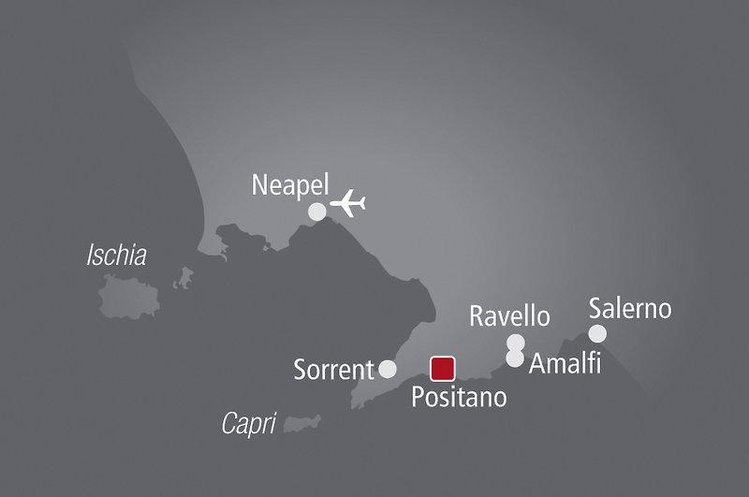 Zájezd Le Sirenuse ****** - pobřeží Amalfi - Neapolský záliv / Positano - Mapa