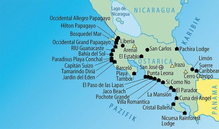 Zájezd Rincon del Valle **** - Kostarika / San Jose - Mapa